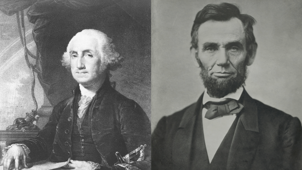 Washington and Lincoln portraits side by side