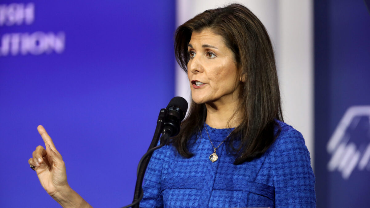 Republican Presidential candidate Nikki Haley speaking at an event in October 2023.