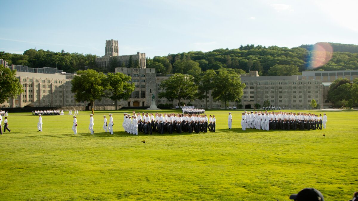 Cadets marching in formation at West Point