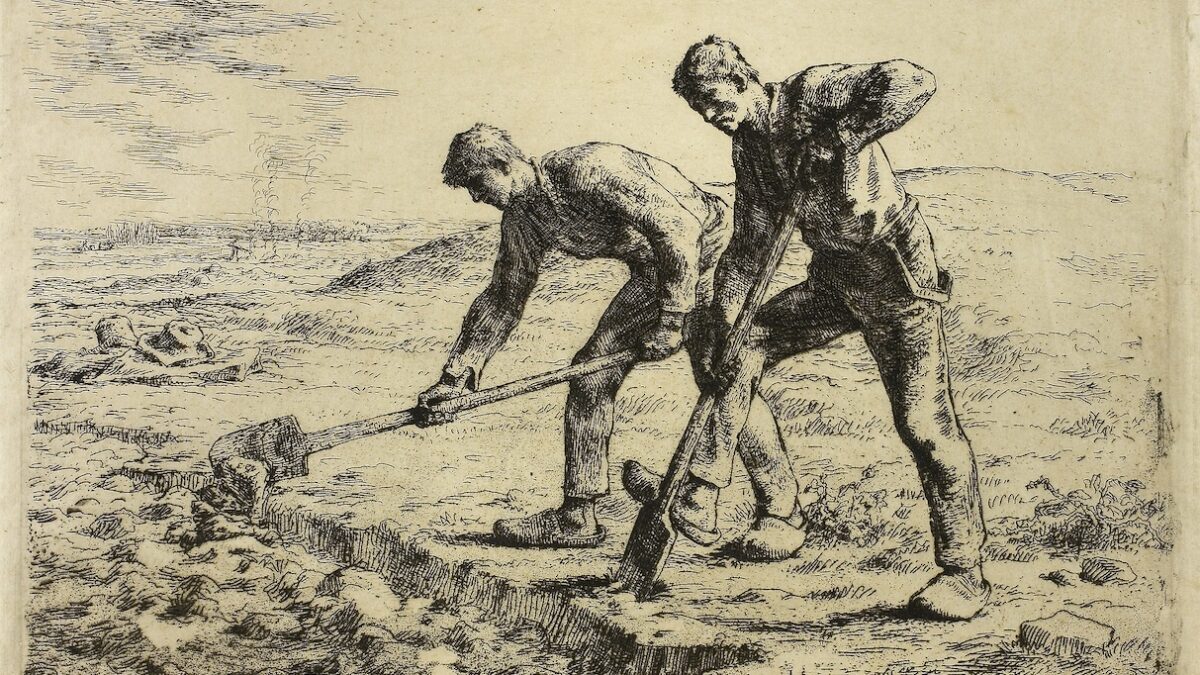 Two men digging