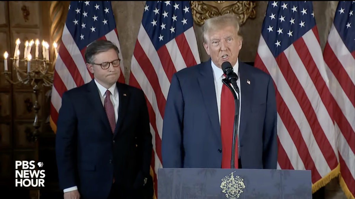 Former President Donald Trump holds joint press briefing with Speaker Mike Johnson