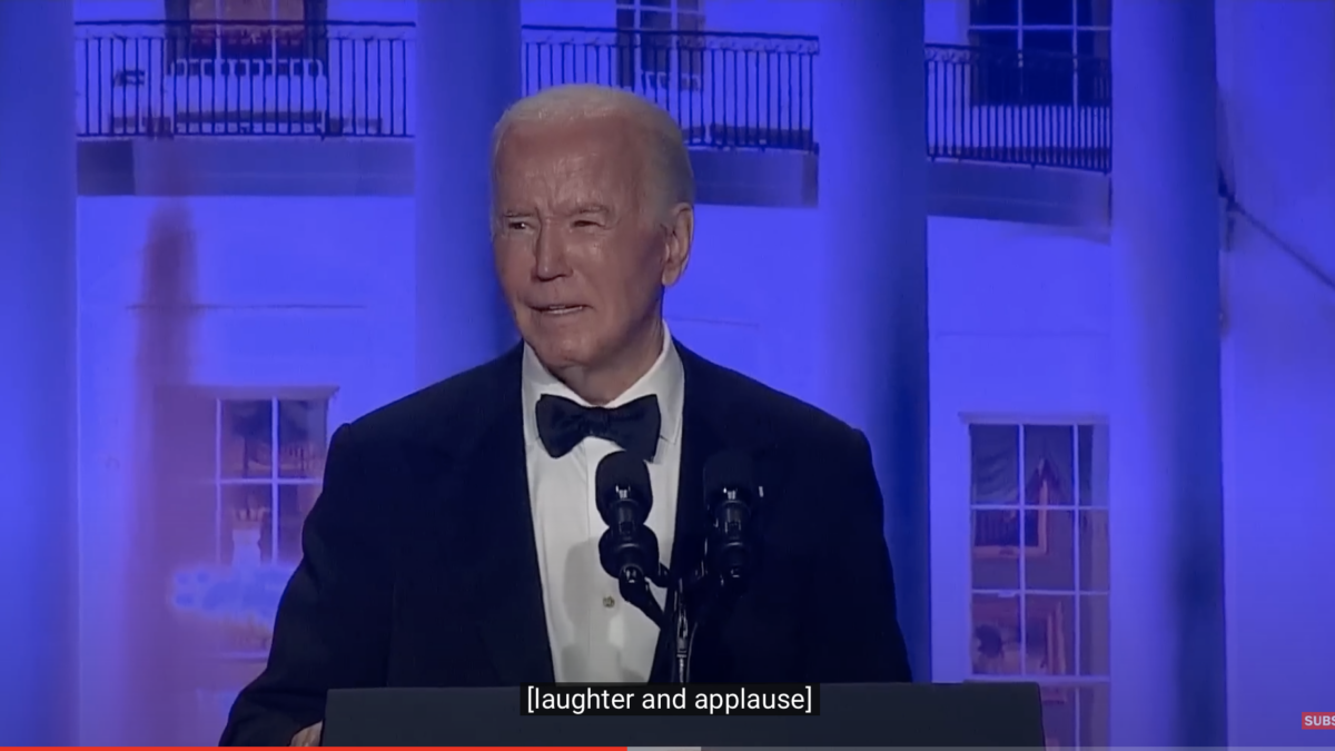 President Joe Biden speaks at the annual White House Correspondents Dinner.