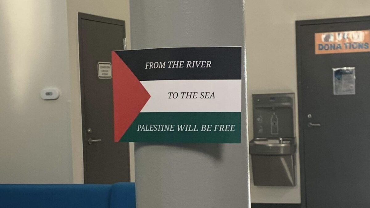 "from the river to the sea" anti-israel sign