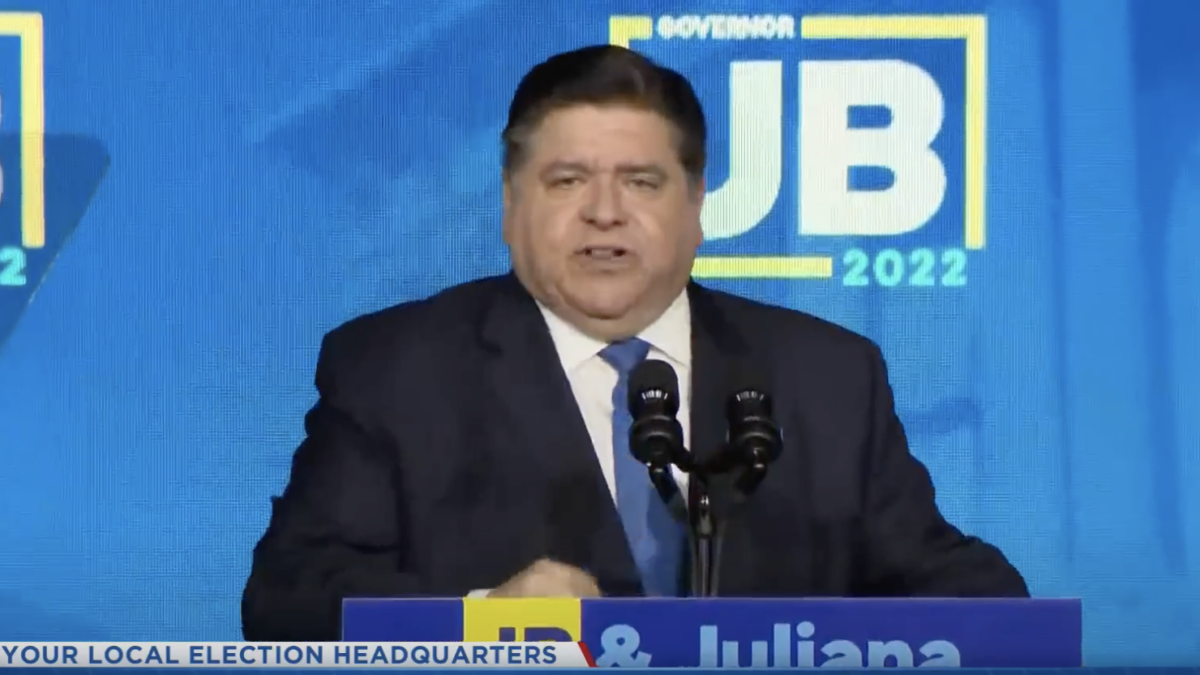 Illinois Gov.J.B. Pritzker delivering his victory speech after the 2022 election.