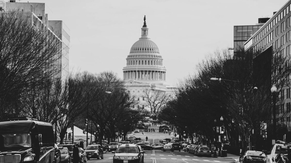 black and white photo of the us capitol