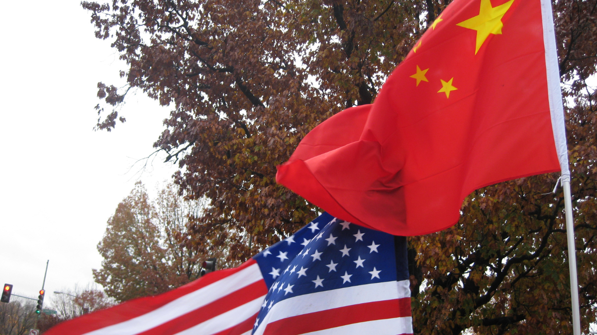 Chinese flag, American flag