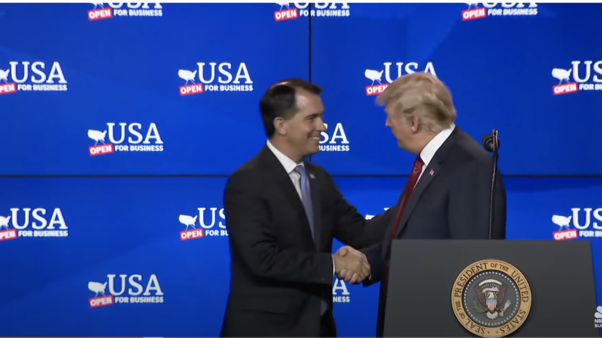 President Donald Trump and Gov. Scott Walker at major economic announcement in Wisconsin in 2017.