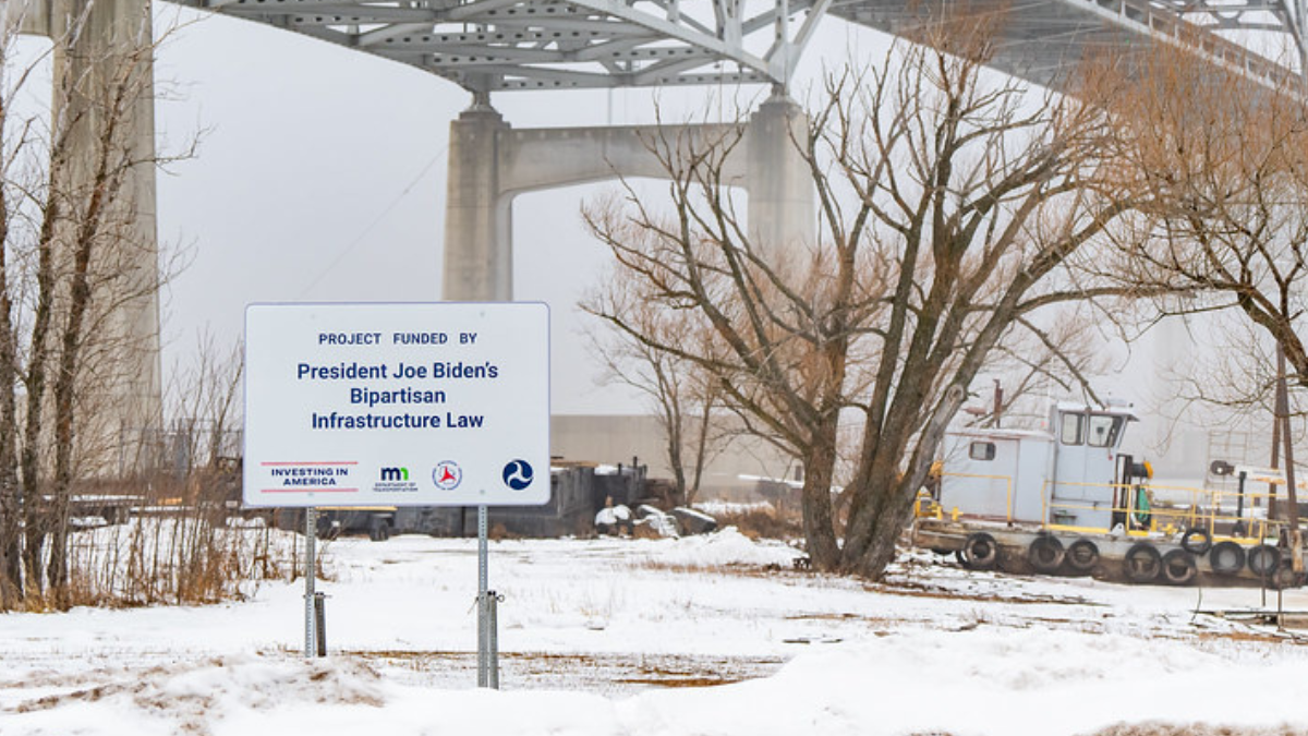 "Funded by Joe Biden" infrastructure campaign sign.