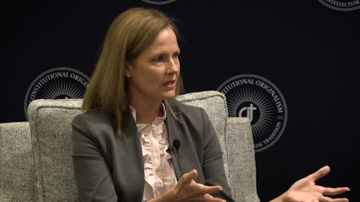 Amy Coney Barrett speaking during an interview.