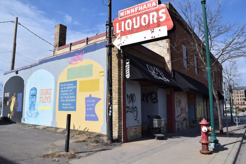 A still abandoned business on Lake Street in Minneapolis in May 2024, where riots erupted in 2020. 