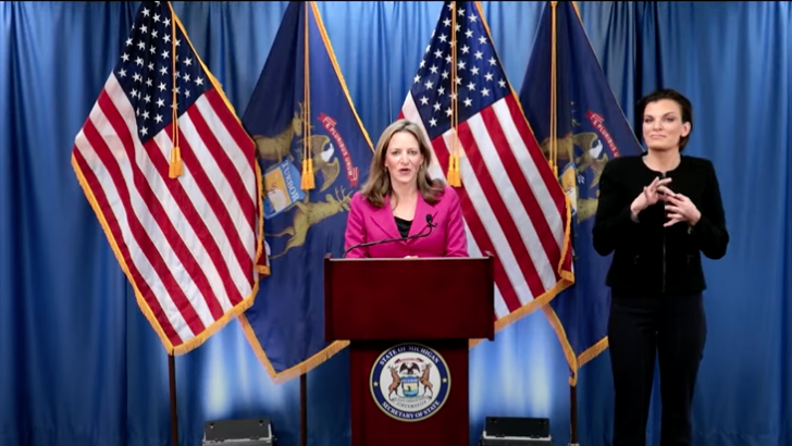 Michigan Secretary of State Jocelyn Benson in a press conference