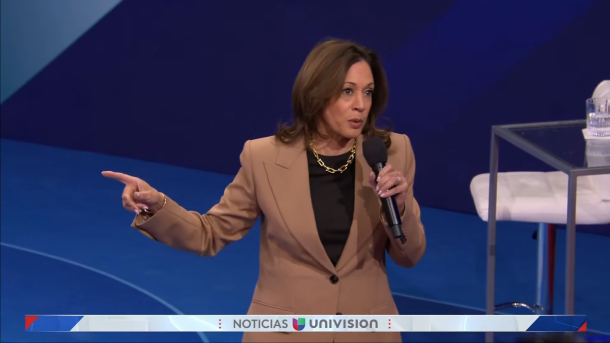 Kamala Harris speaking at a town hall.