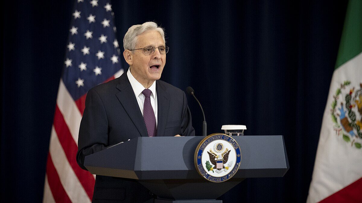 Merrick Garland speaking at an event.