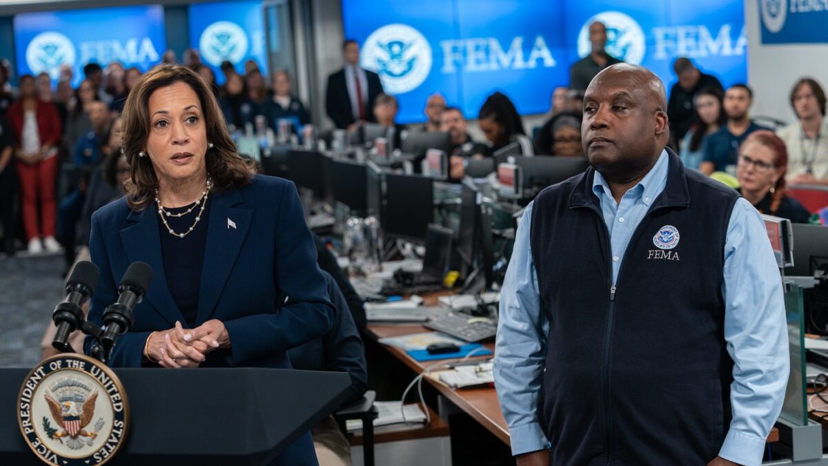 Kamala Harris speaks at FEMA Hq