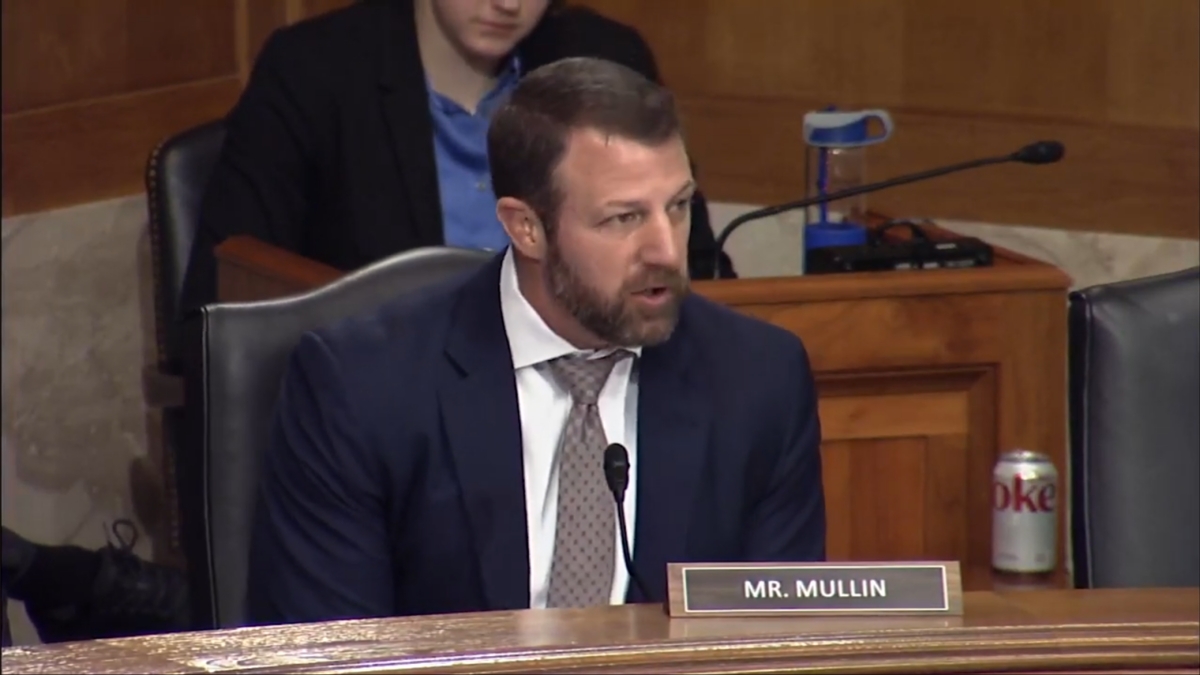 Markwayne Mullin speaking at a hearing.