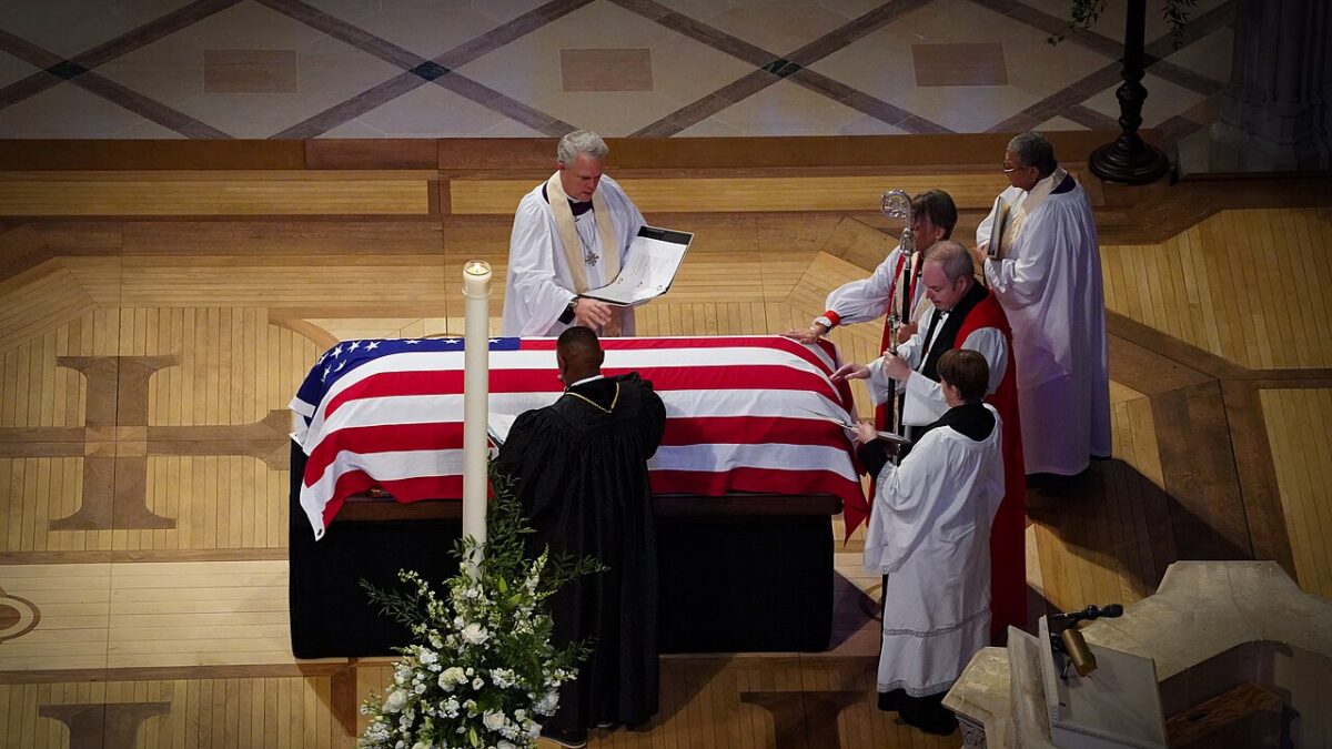 casket and clergy at Jimmy Carter's funeral