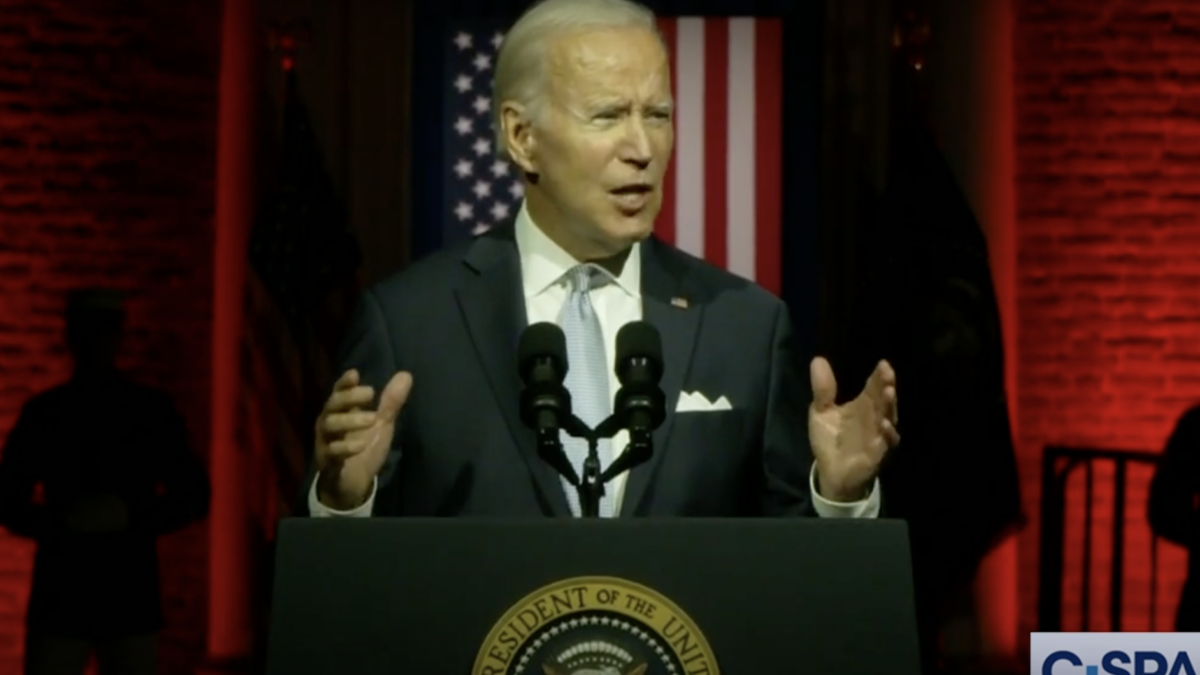 President Joe Biden delivers a 2022 speech on threats to democracy.