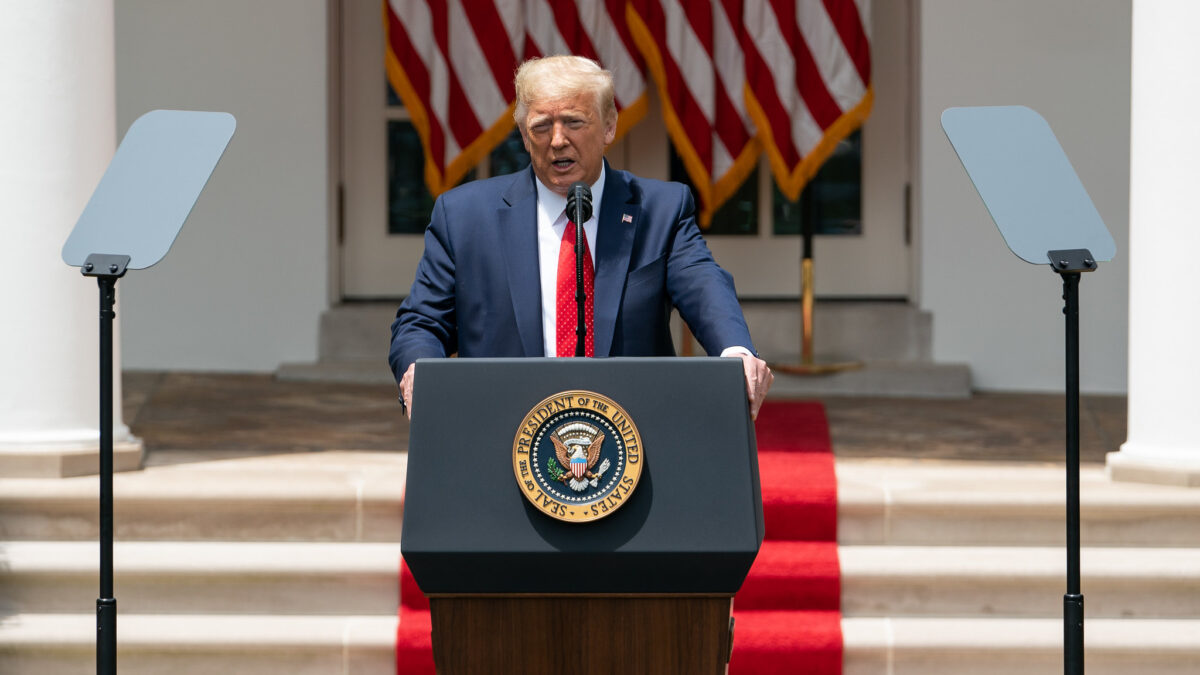 Trump giving speech outside before signing executive order