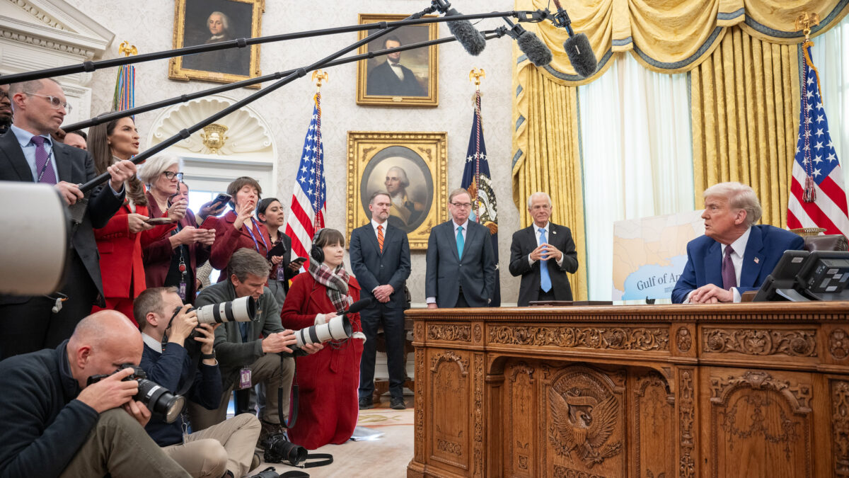 Trump speaking to reporters in the Oval Office