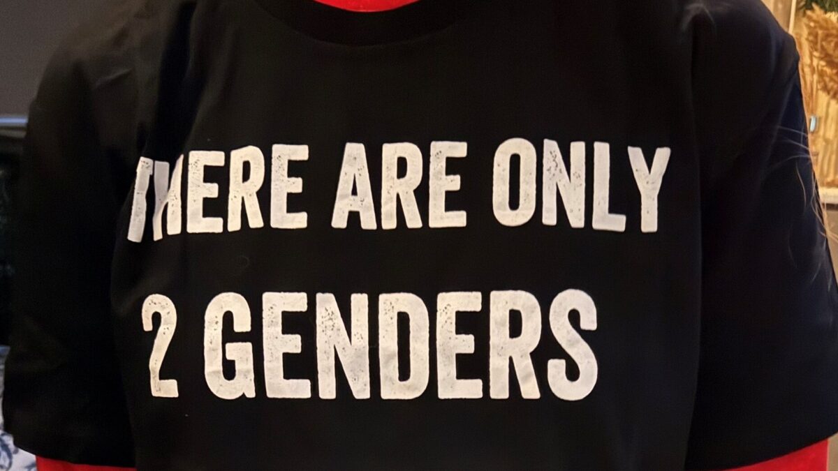 2 genders T-shirt worn by student