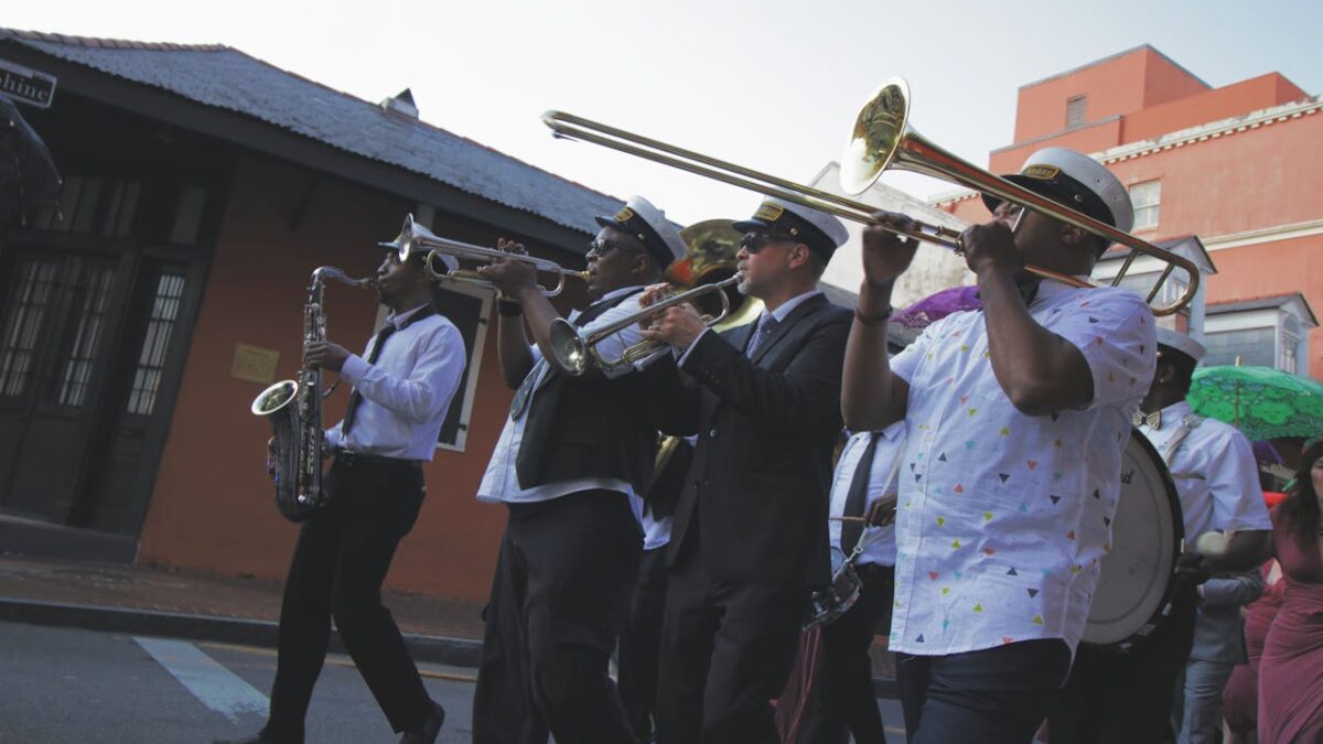 New Orleans jazz band marches down the street