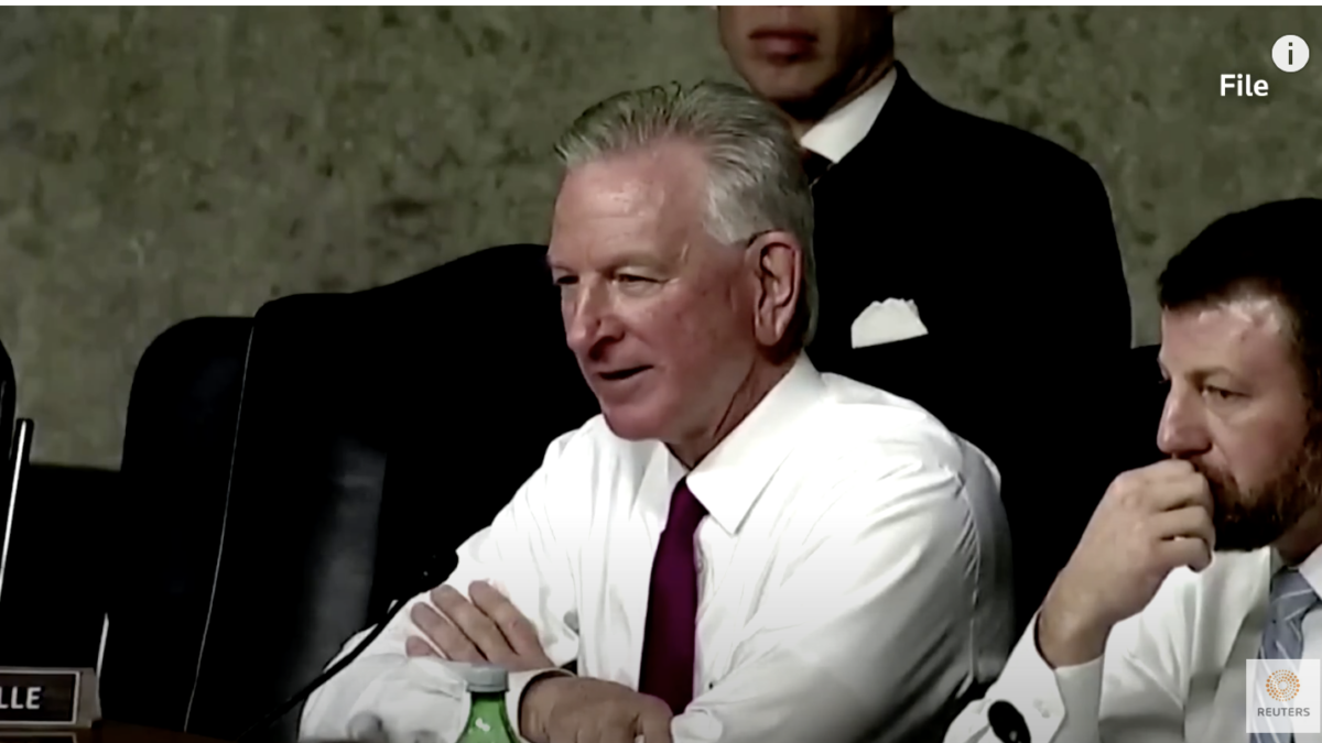 Sen. Tommy Tuberville, R-Ala., speaks during a Senate session.