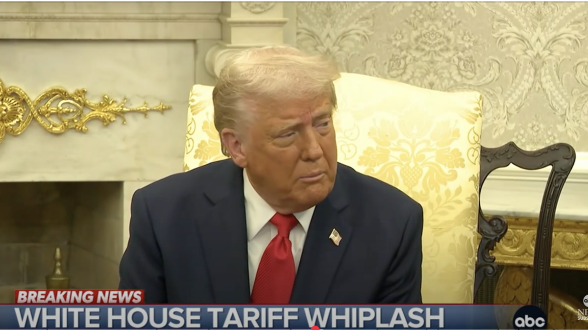 President Trump talks about his tariff plans at a White House press conference.