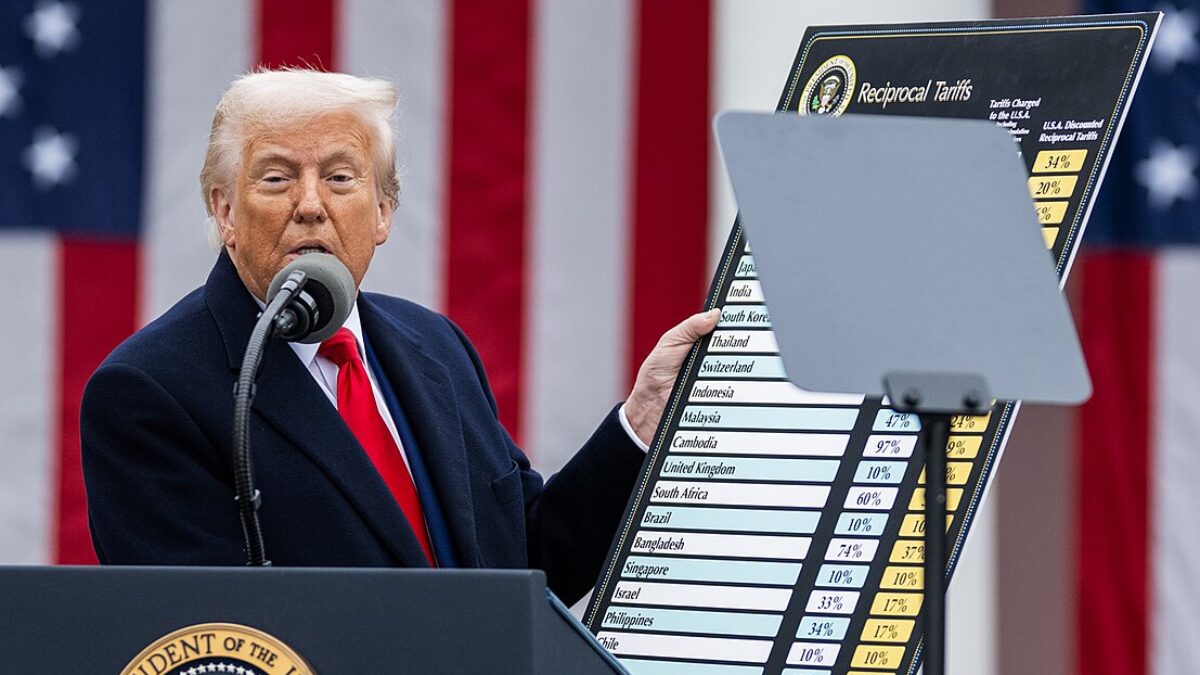 Donald Trump announcing tariffs.