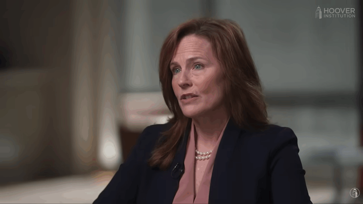 Amy Coney Barrett speaking during an interview.
