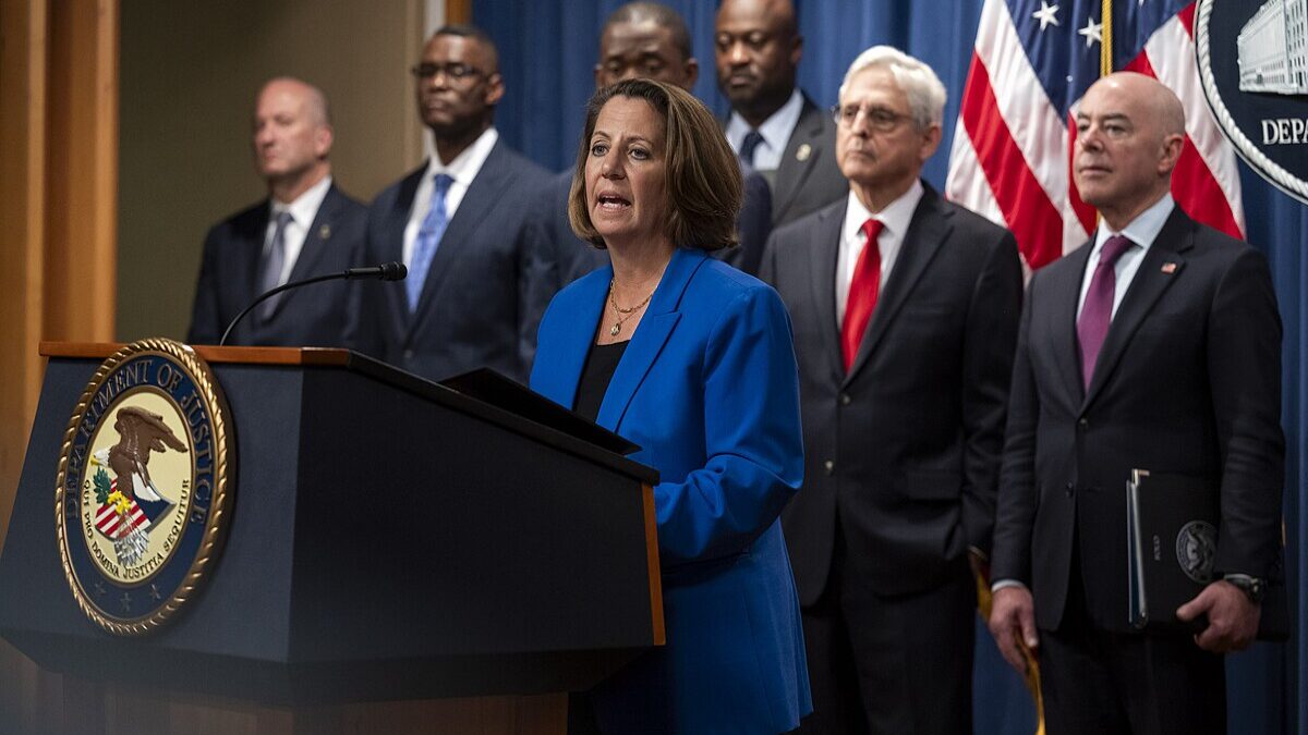 Lisa Monaco speaking at a presser.