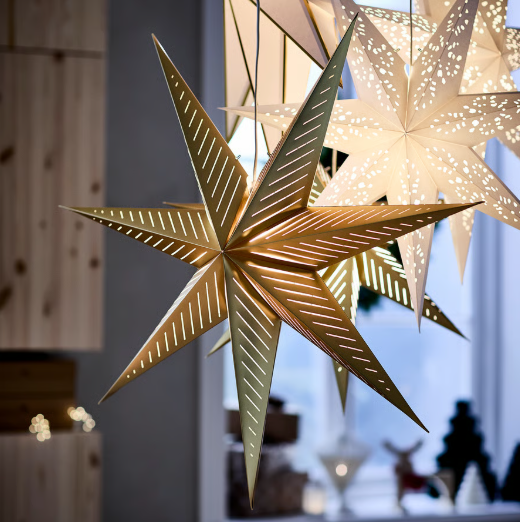 gold paper star hang from Ikea