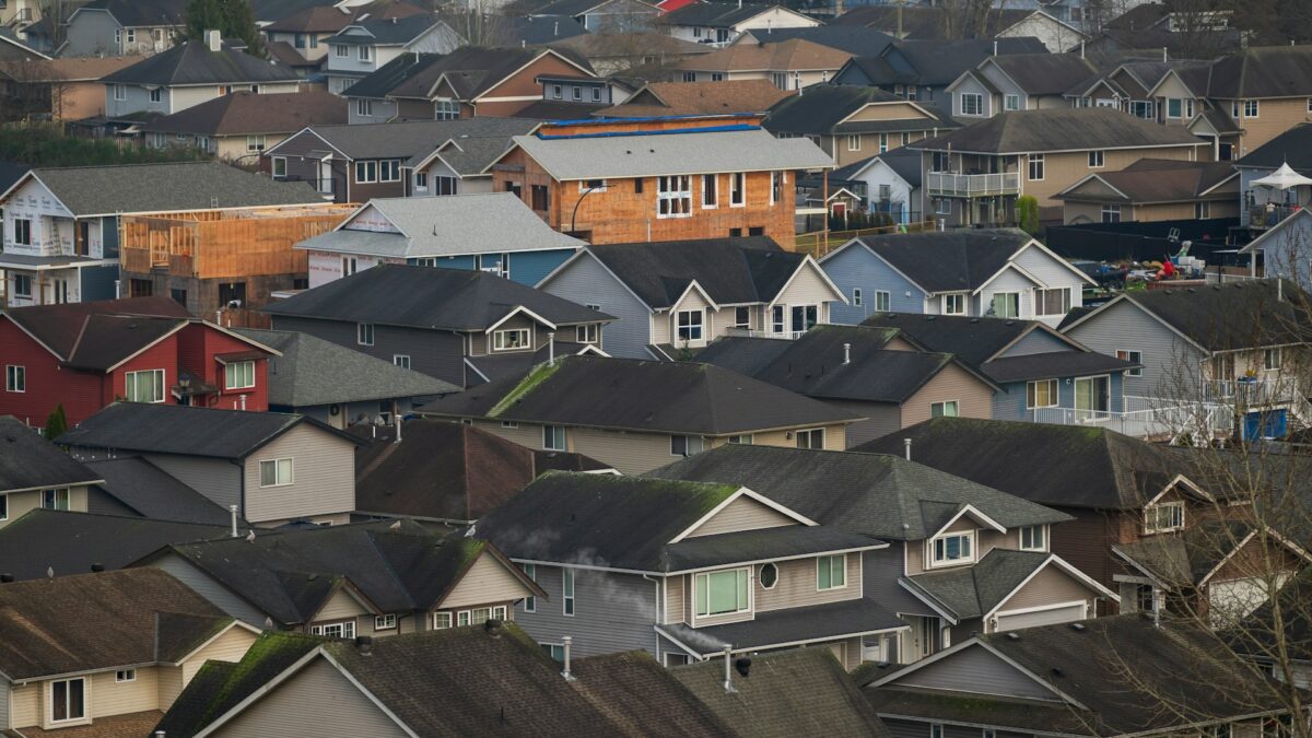 suburban neighborhood homes aerial view