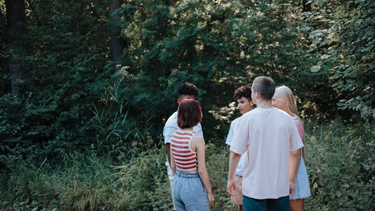 teen friends in the woods